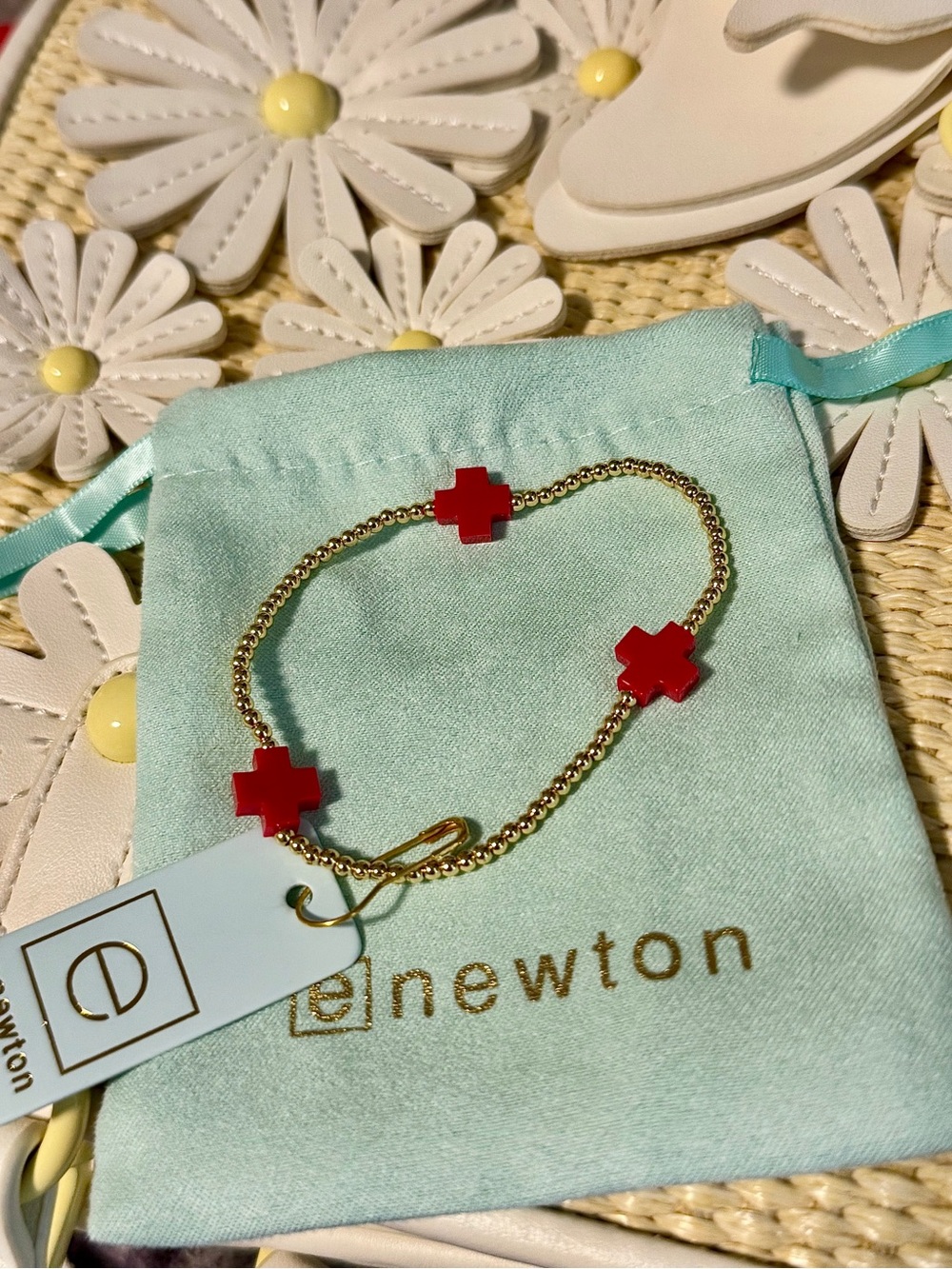 enewton Red Cross Gold Bead Bracelet New